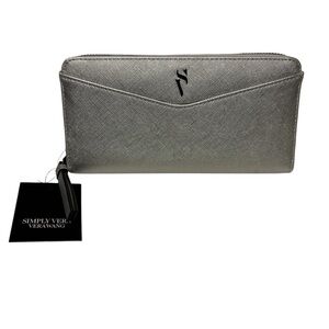 Simply Vera Vera Wang Signature Wallet Updated Zip Around Silver NWT Vegan Leath